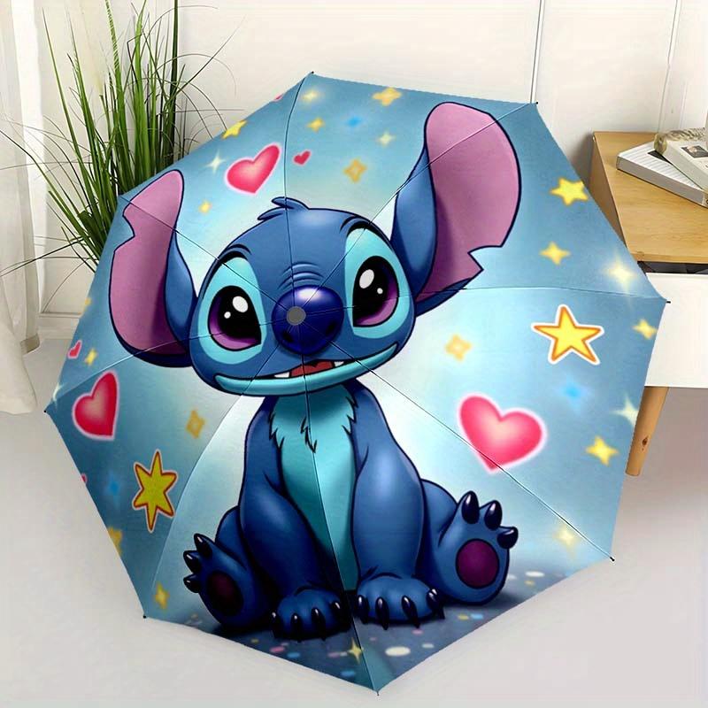 Disney Stitch Automatic Open/Close Umbrella - UV Protection Cute Umbrella with Cute Stitch Design, Portable 3-Fold Compact Umbrella