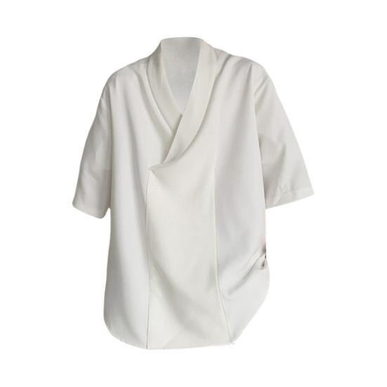 Мужская летняя рубашка с v-образным вырезом, свободная мешковатая однотонная мягкая хип-хоп рубашка с короткими рукавами, мягкий дышащий повседневный пуловер, уличная одежда, топ для стилиста