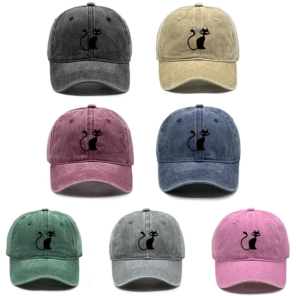 Casual Snapback Caps Cute Black Cat Hat For Man Adjustable Buckle Distressed Adjustable Sun Hat Perfect For Camping