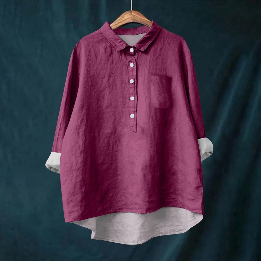 Женская рубашка-блузка с длинными рукавами и пуговицами, однотонный повседневный подол, нестандартный воротник рубашки