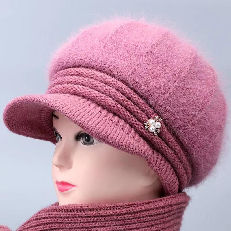 Winter hat middle-aged and elderly mother grandma rabbit wool hat elderly hat piled thickened warm mother hat knitted hat