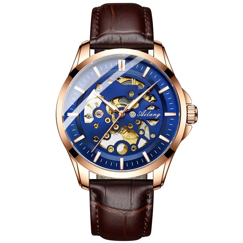 Skeleton Wristwatches Coated Glass 3Bar AILANG Automatic Mechanical Watch Genuine Leather Strap Waterproof Fashion Hollow Dial