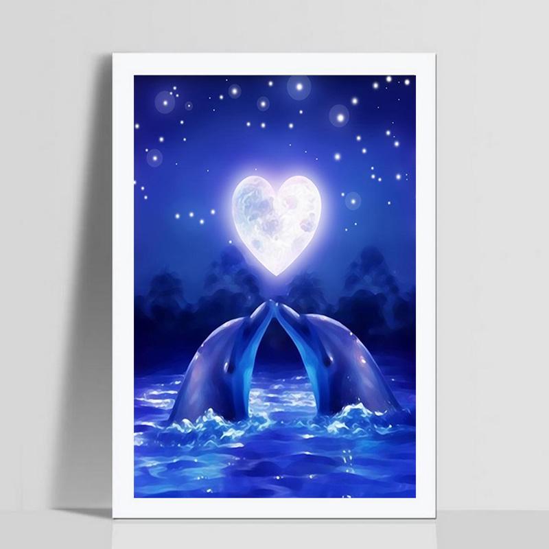 Full Square Painting 5D DIY Embroidery Dolphin Cross Stitch Rhinestones Diamond Mosaic Decoration
