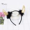 Devil Horn Decor Headband Plush Fabric Handmade Lightweight Elastic Design Hair Hoop Cosplay Parties Halloween Accessories