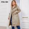 PINK CHIC женское весеннее тонкое хлопковое длинное стеганое пальто с подкладкой, женская теплая парка с поясом S3028