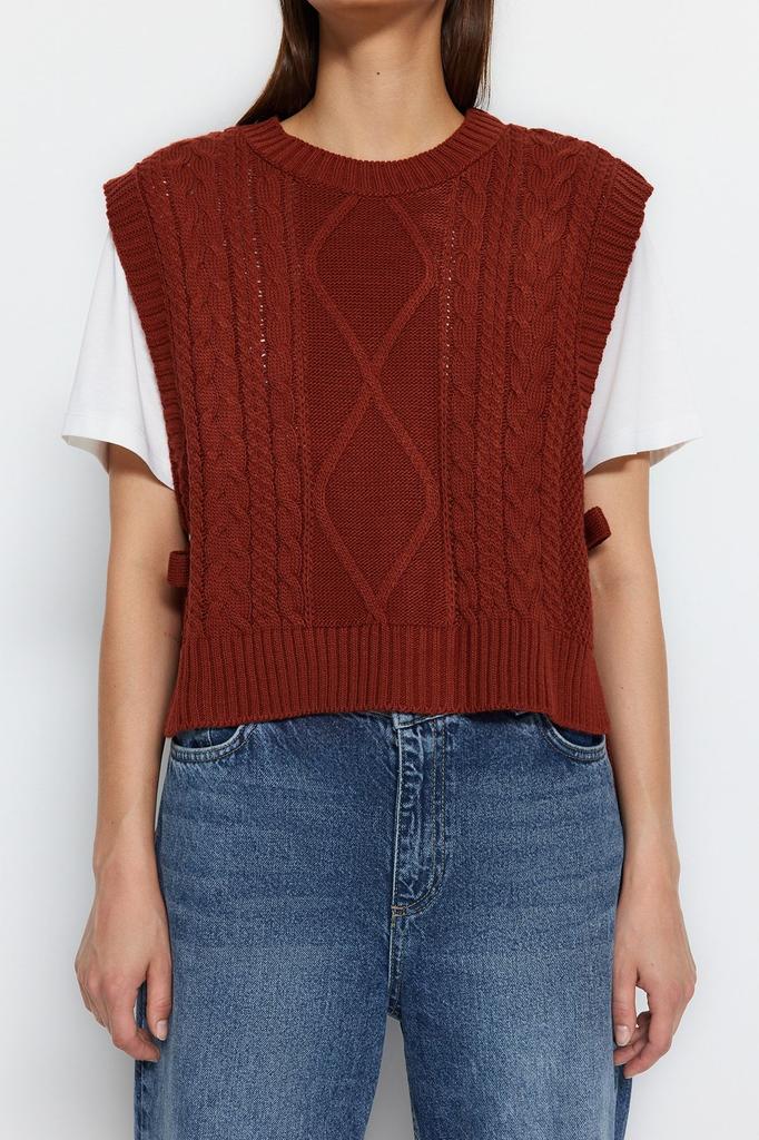 Женский модный стильный свитер, укороченный камень с боковой лентой и галстуком-бабочкой, подробный трикотажный свитер