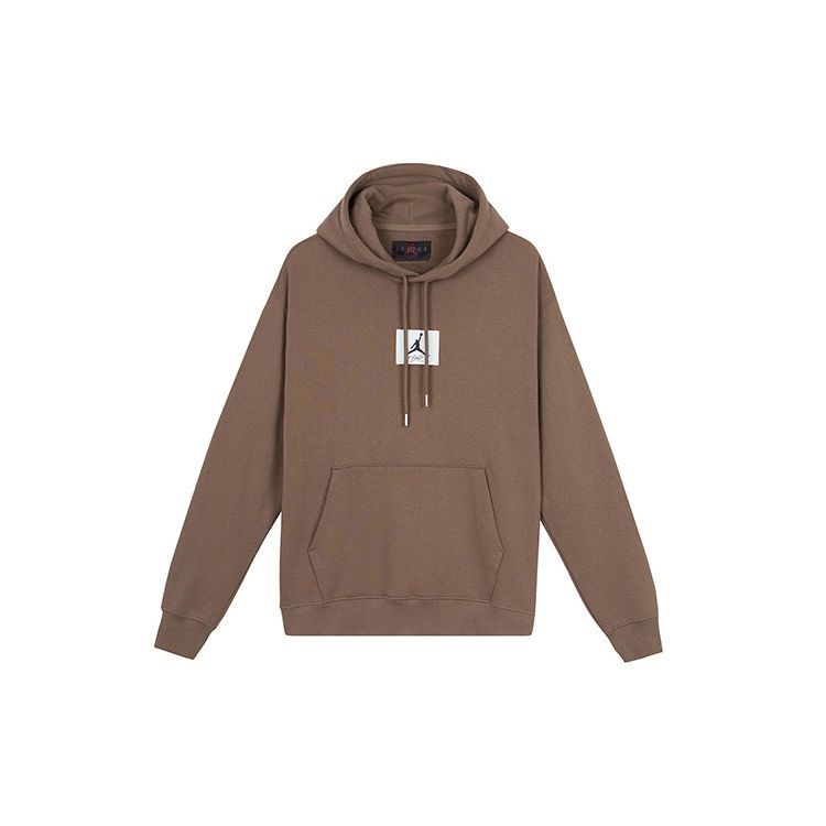 Jordan Solid Color Logo Patch Drawstring Hoodie With Fleece Lining Long Sleeve Men Tops Light-Brown DQ7339-274