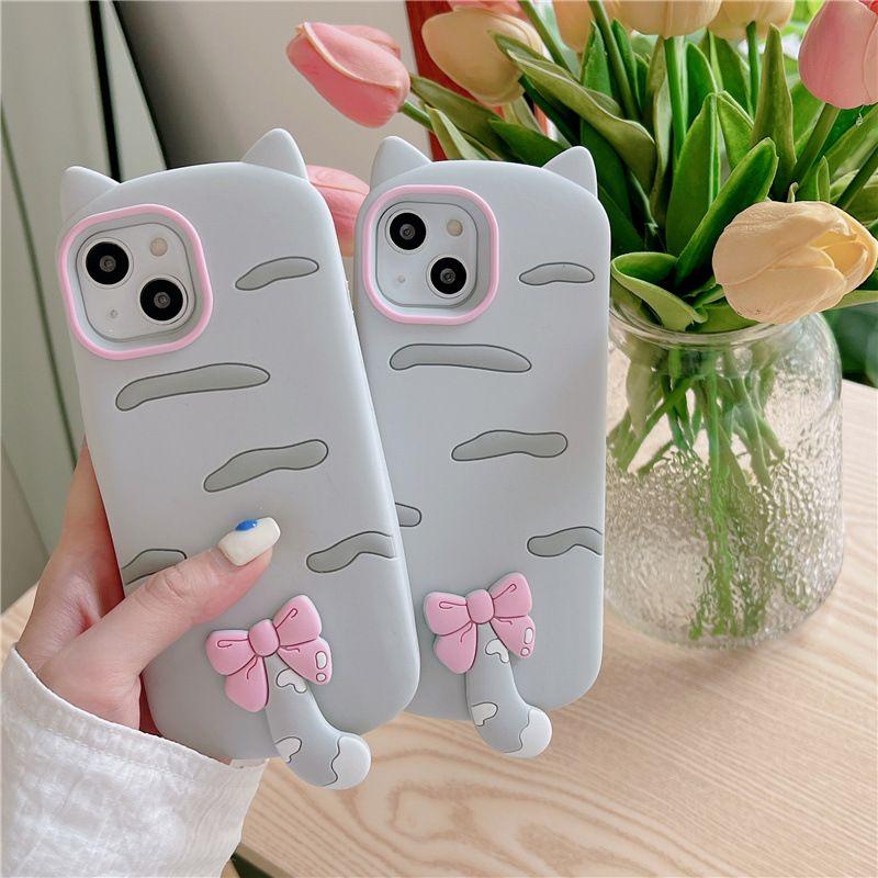 3D Cat Ears Tail Silicone Phone Case for Samsung Galaxy S23 S24 S25 S26 Ultra FE A56 A55 A36 A35 A26 A17 A16 A24 A25 A26 and iPhone 17 16 15 14 13 12