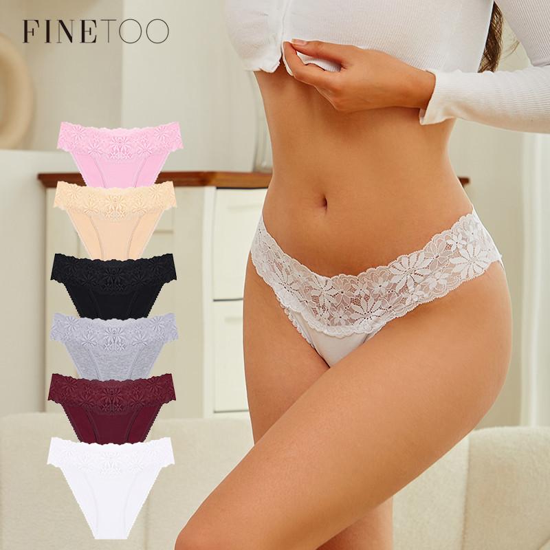 FINETOO High Waist Lace Panties for Woman Comfort Cotton Briefs Sexy Lace Edge Lingerie Breathable Underwear