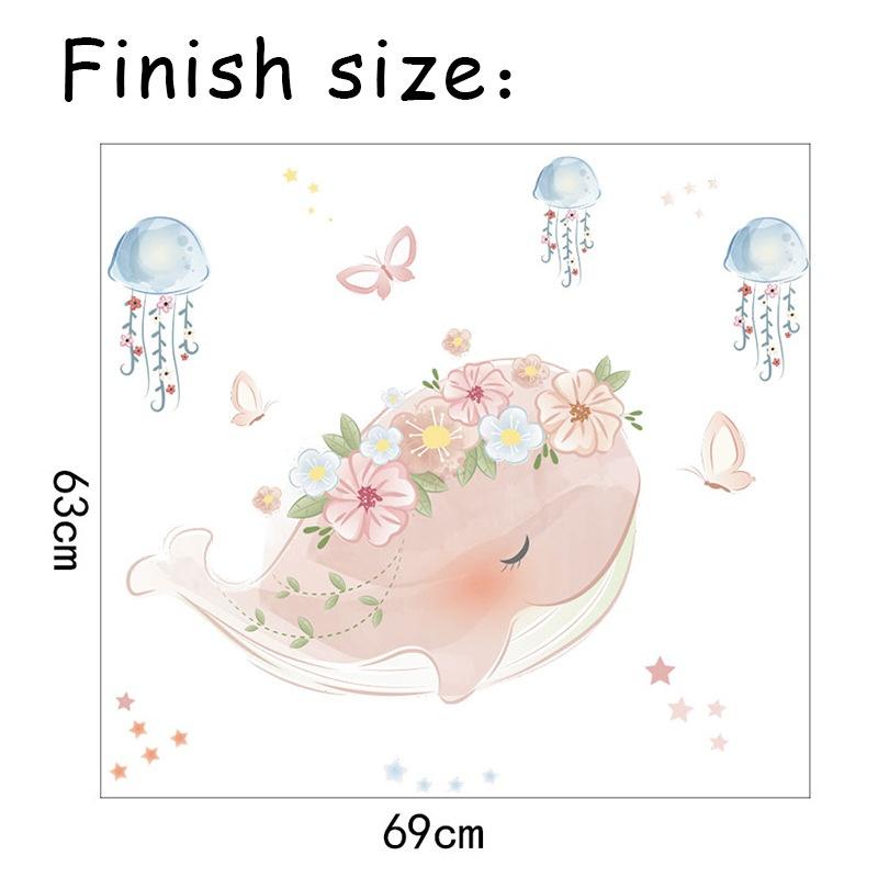 Новый милый розовый венок с китами, медуза, стикер на стену, детские комнаты, спальня, гостиная, украшения, фреска для домашнего декора, наклейки, обои