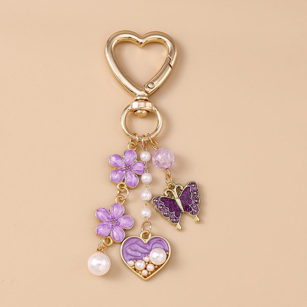 Hanger Enamel Butterfly Keychain DIY Heart Key Ring Cute Flower Pendant Women