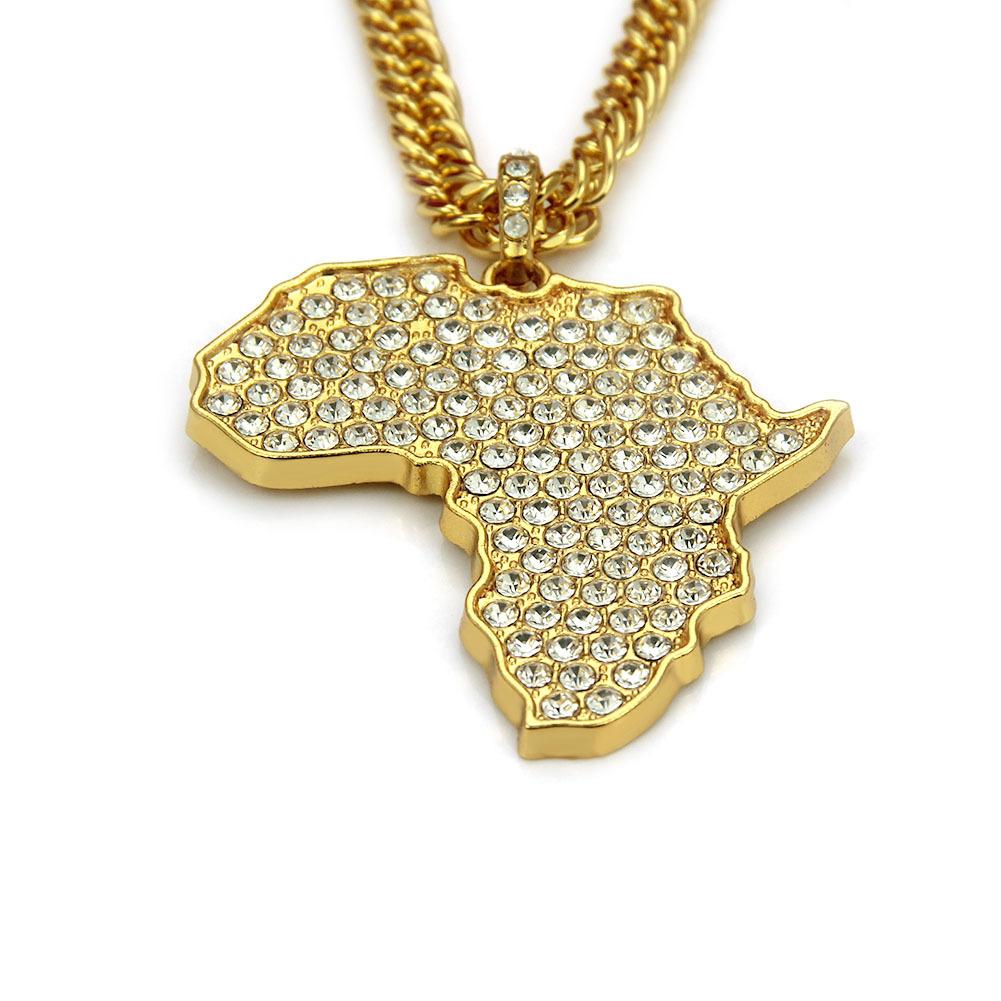 Новое ожерелье в европейском и американском стиле в стиле хип-хоп, ожерелье с картой Африки, полное бриллиантовое ожерелье, модное ожерелье