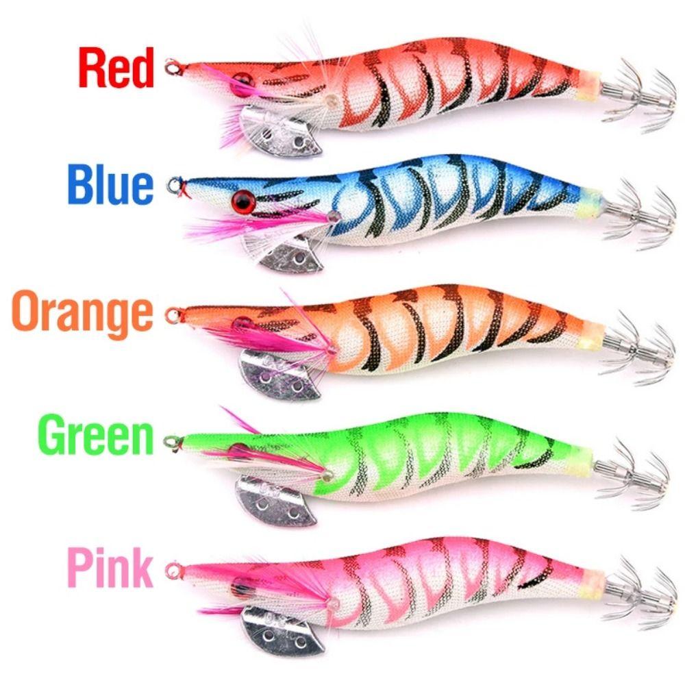 5Pcs Glow in The Dark Luminous Squid Fishing Lure Durable Colorful Wooden Shrimp Bait Soft-footed Ultra-Realistic