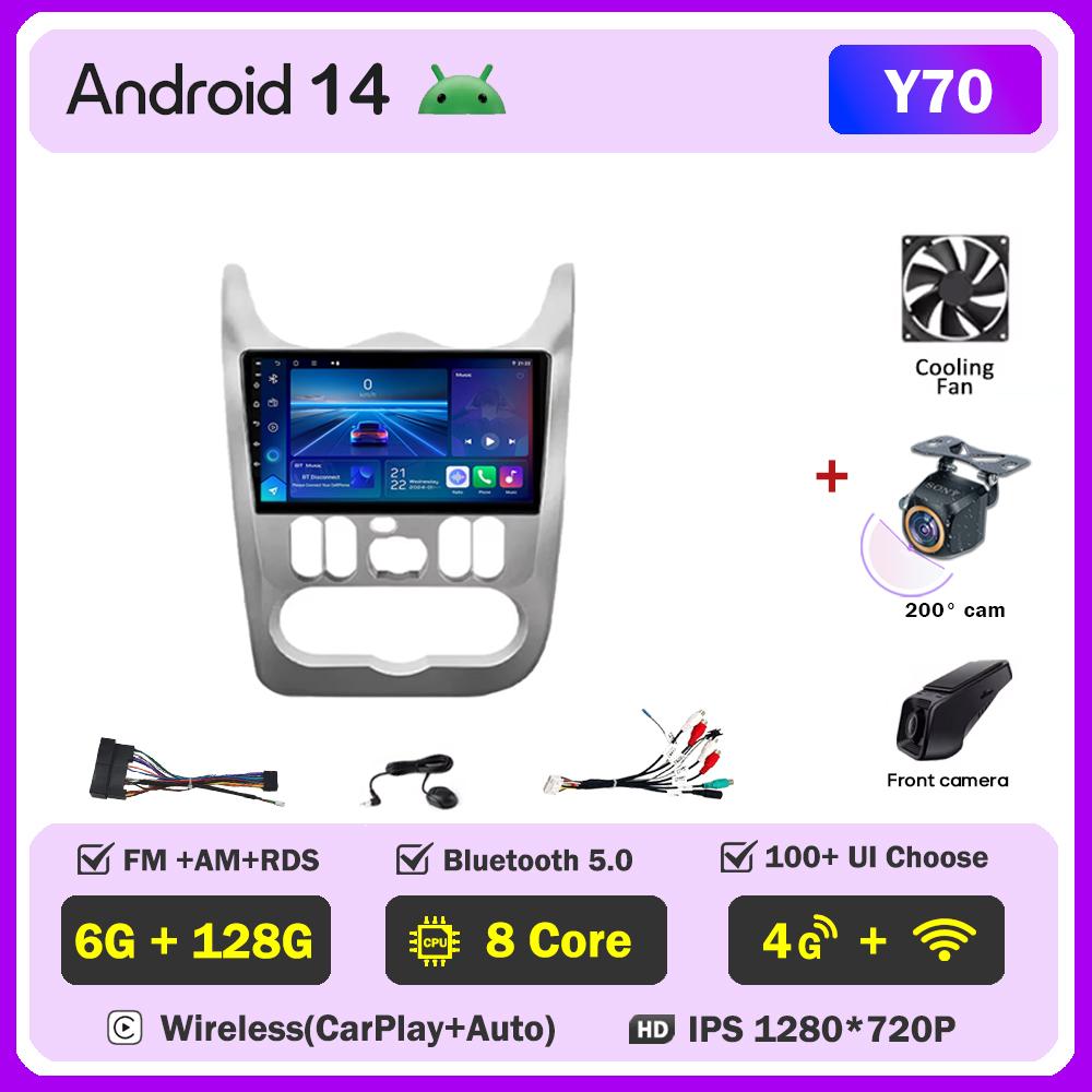 Для Renault Logan 1 Sandero 2009-2015 Largus Dacia Duster Автомобильный мультимедийный видеоплеер с сенсорным экраном Android 14 Авторадио 5G Wifi