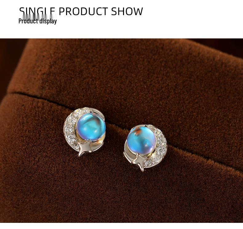 Серьги из серебра 925 пробы с лунным камнем «Под баньяновым деревом» для женщин – Дизайн «Звезда и Луна»