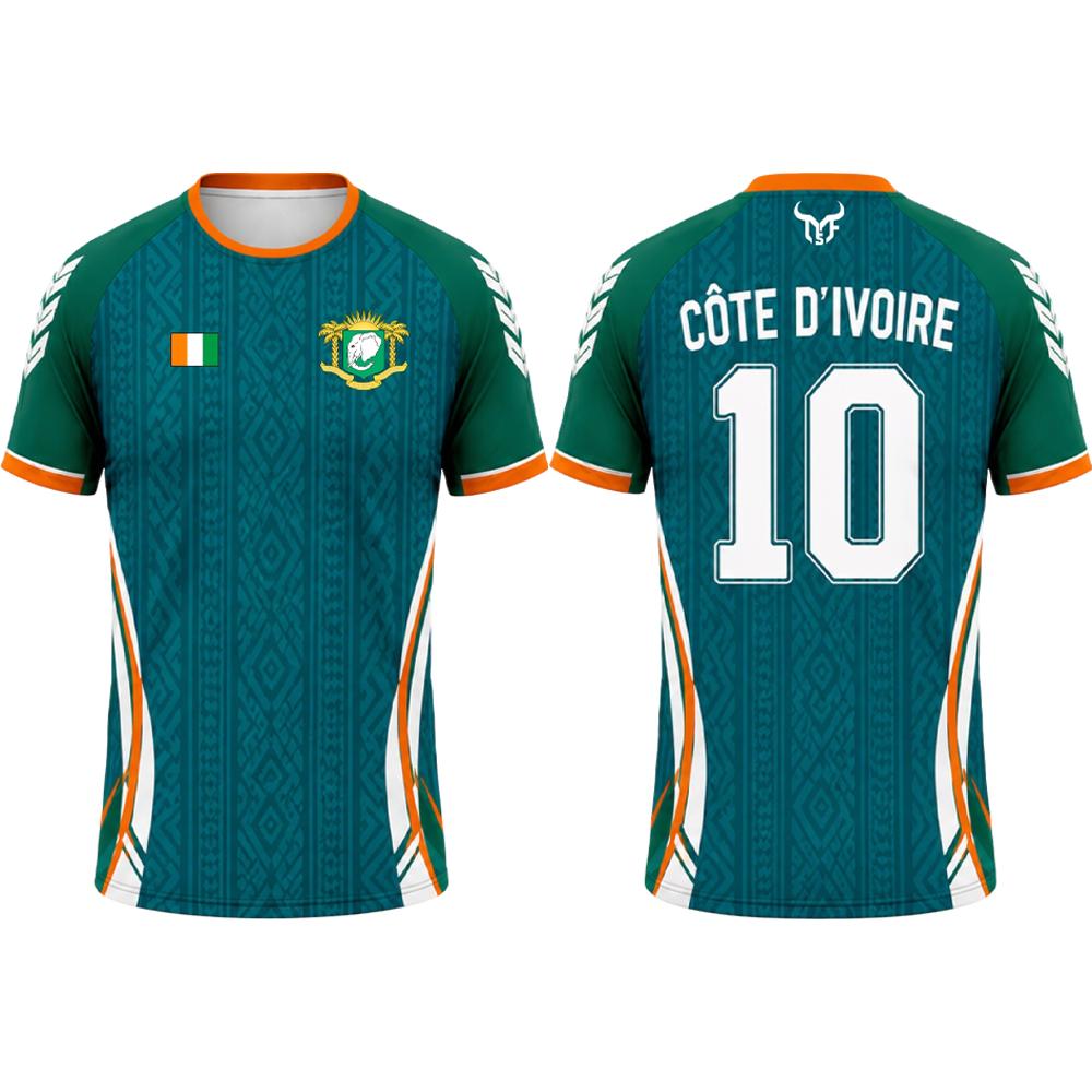 New Cote D'Ivoire Flag Print Jersey T-shirt Men's Sports Gym Quick-Drying Soccer Tee Unisex Casual O-neck Short-sleeved Tops
