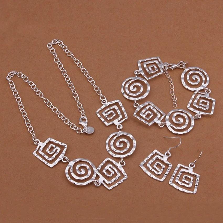 High Quality Square Thread Geometric Water Drop Earrings Bracelet Necklace Fashion Sterling Silver Jewelry Set