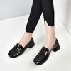 Round Head Spring and Autumn Style Square Head Temperament Single Shoes Embossed Cowhide Thick Heel Foot Cover One Shoe Two Wear Women's Shoes
