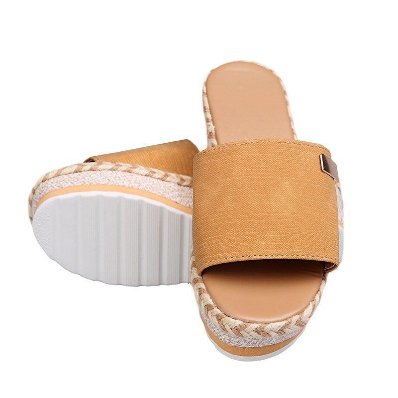 Женские сандалии на танкетке, повседневные шлепанцы на толстой подошве, летняя пляжная обувь на платформе, большие размеры 35-43