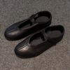 Cowhide Version~ Flat-bottomed Ballet Style with Velcro Mary Jane Single Shoes Women's Shallow Mouth Soft-soled Commuter Work Shoes