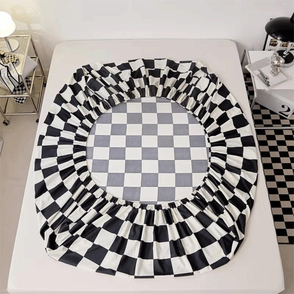 Checkered Pattern Fitted Bed Sheet Elastic Band Breathable Mattress Cover Washable All-inclusive Mattress Protector Bedroom