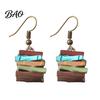 Handmade Resin Earrings 1 Pair Women Earrings, Retro Mini Stacked Book Design Hook Lightweight Literary Drop for Jewelry Gift