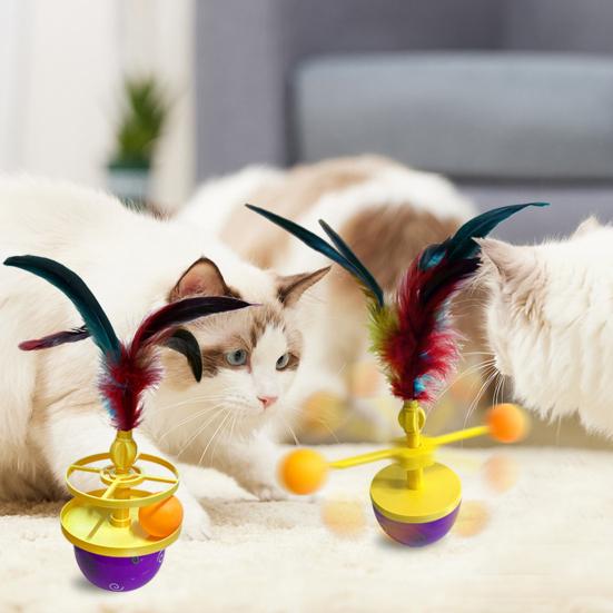 Interactive Cat Feather Toy Self Play Tumbler Toy with Feather And Ball Kitten Exercise Toy for Bored Indoor Adult Cats