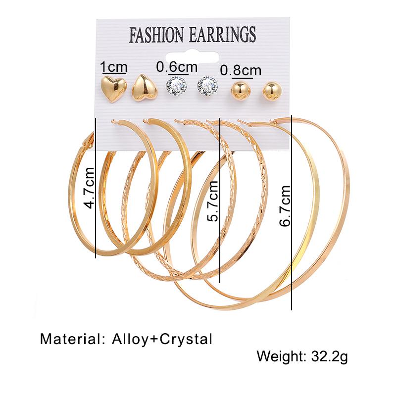 Набор круглых сережек в форме геометрического сердца Набор сережек в стиле ретро