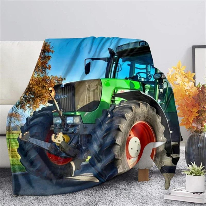Car Tractor Pattern Sherpa Flannel Blanket Cozy Soft Winter Sofa Cover Throw Blankets Warm Plush Quilt Home Bedroom Decorative