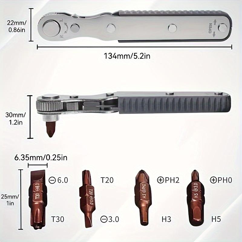 Двухсторонний многофункциональный, ультратонкий мини-ключ с трещоткой 1/4 дюйма, головка отвертки, отвертка с положительным и отрицательным храповым механизмом, угловой магнитный ключ