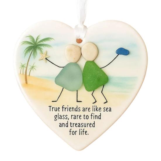 Sea Glass Art Friendship Ornament Handmade Sea Glass Christmas Tree Ornament TRUE Friends Are