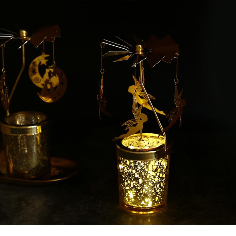 European Style Walking Lantern Rotating Candlestick Aromatherapy Table American Simple Modern Girl Iron Glass Candlelight Dinner Props