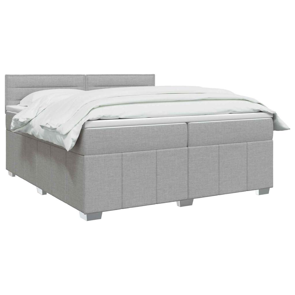 Box Spring Bed with Mattress Light Gray 200 x 200 cm Fabric