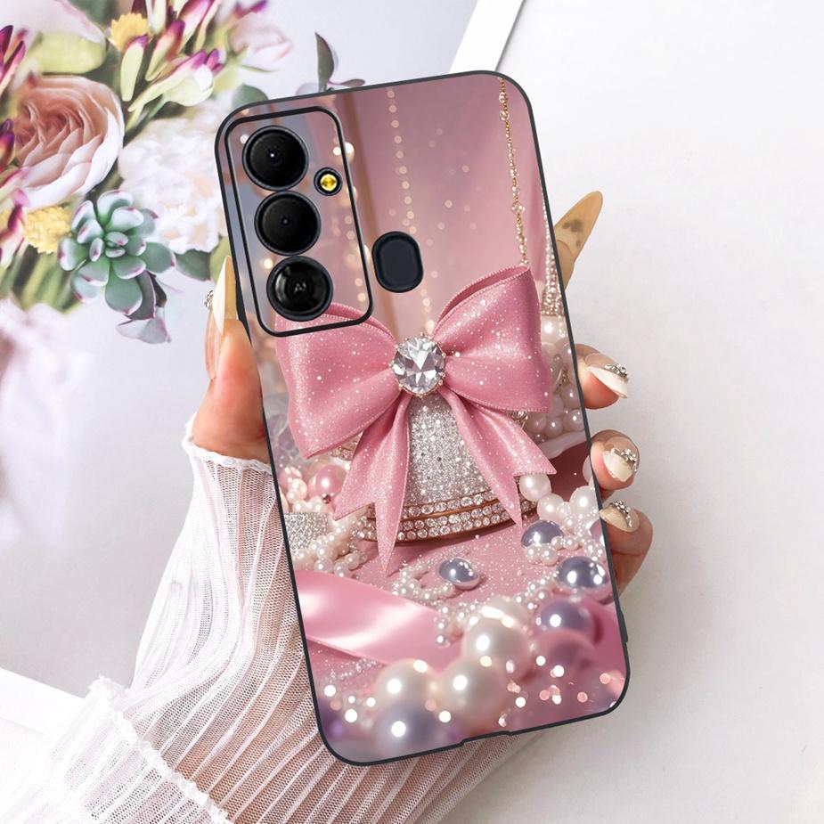 Чехол для Tecno Pop 6 GO BE6j Милый Цветок Бант Расписной Чехол Мягкий ТПУ Чехол для Телефона Для Tecno Pop 6 Pro BE8 Pop6 GO Задняя Крышка Coque
