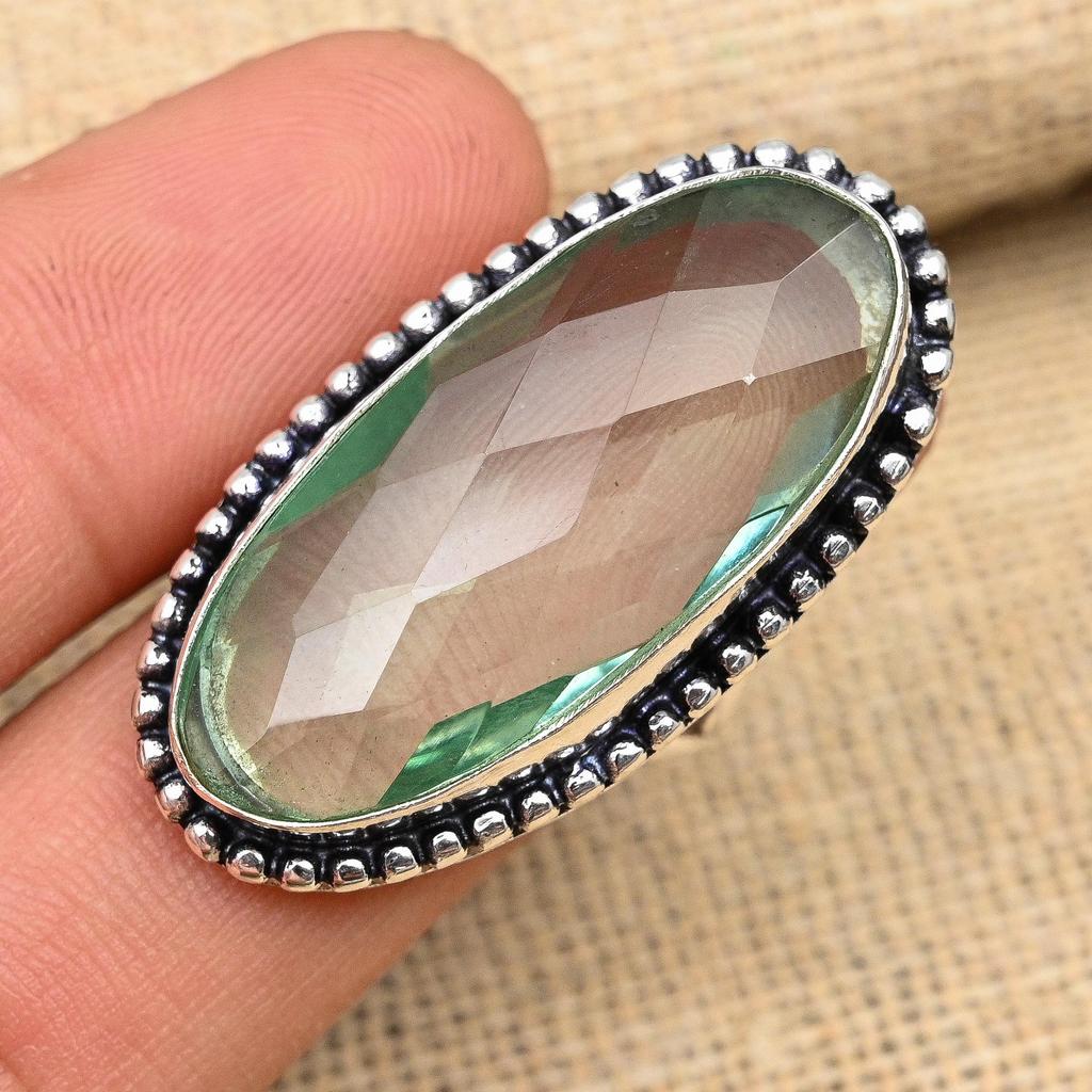Aqua Apatite Gemstone Handmade 925 Sterling Silver Ring Jewelry For Christmas