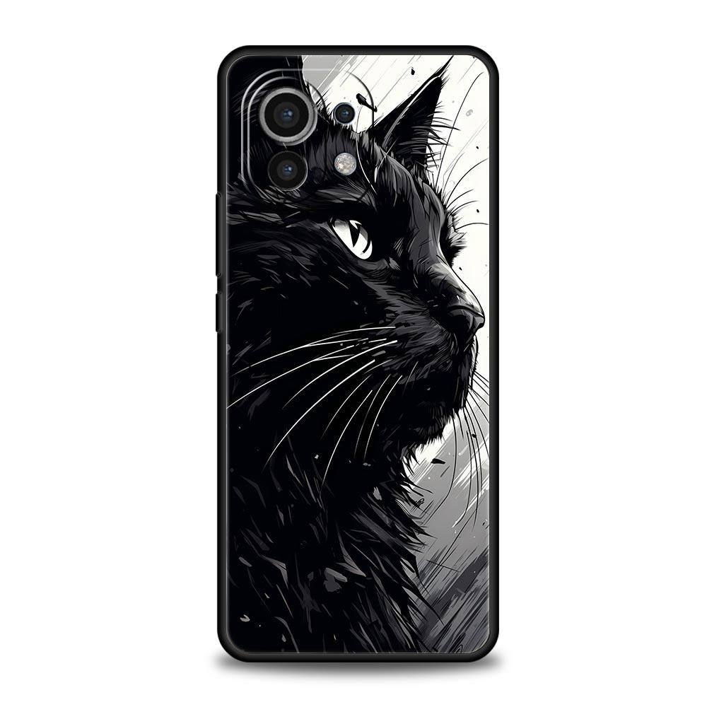 Чехол для телефона для Xiaomi Mi 15 14 14T 13T 12T Pro 12 13 11 Lite 5G 11T X6 X5 Pro Мягкий ТПУ Чехол Черный Кот