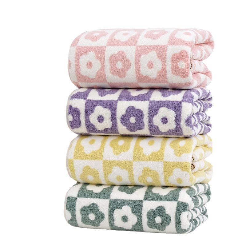 Jacquotha Bath Towels Checkered Floral Bath Towel Cotton Absorbent Towels for Bathroom Shower,70x140cm,1pc