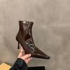 Модные женские короткие ботинки на высоком каблуке, модная обувь на молнии, ретро-стиль, осень-зима, с острым носком, женская обувь для танцев, вечеринок, выпускного бала