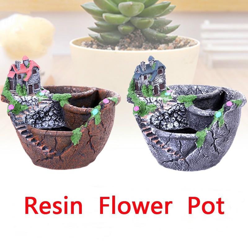 1pcs Flower Pot Resin Desktop Decor Garden Planter Bonsai Handcrafts Decoration