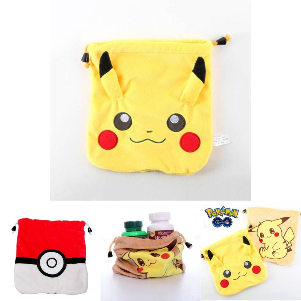 Pikachu Cartoon Plush Insulated Drawstring Bag For Travel And Book Storage