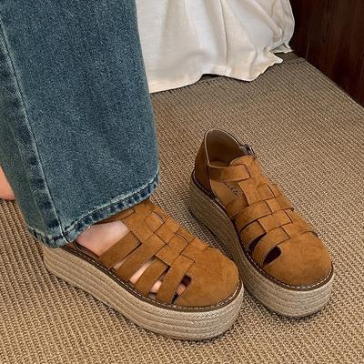 Легкая повседневная ретро-сумка, римские сандалии на толстой подошве, женская летняя обувь 2025, новые крутые шлепанцы на платформе