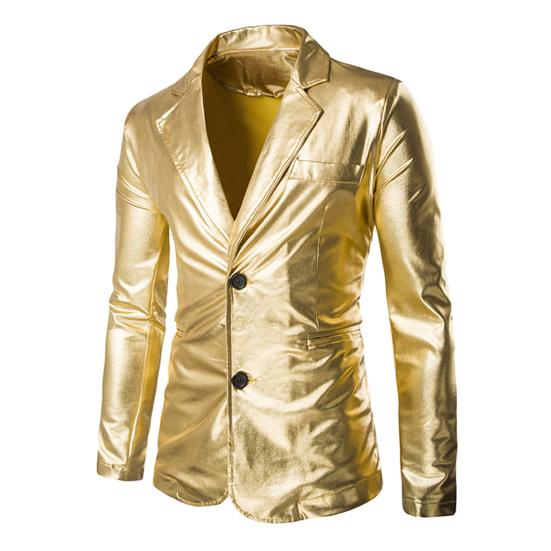 Мужской костюм, пальто, глянцевая поверхность, кардиган с двойными пуговицами, отложной воротник, длинный рукав, сплошной цвет