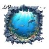 3D Hole Effect Wall Stickers Underwater Shark Sticker Realistic Ocean View Decal Waterproof Removable PVC Decor Mural for Living Room Bedroom
