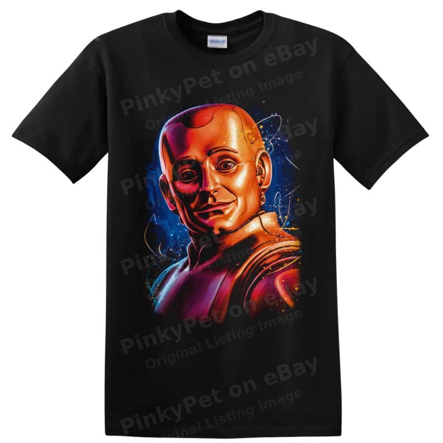 Robot Cyborg Portrait T Shirt w/ Cosmic Space Art Futuristic Sci Fi Graphic Tee