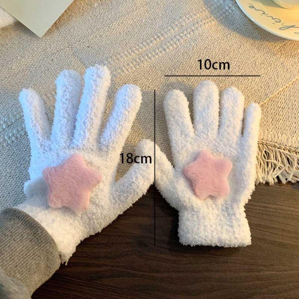 Cycling Coral Velvet Gloves Warmer Plush Gloves Cute Star Plush Gloves Women