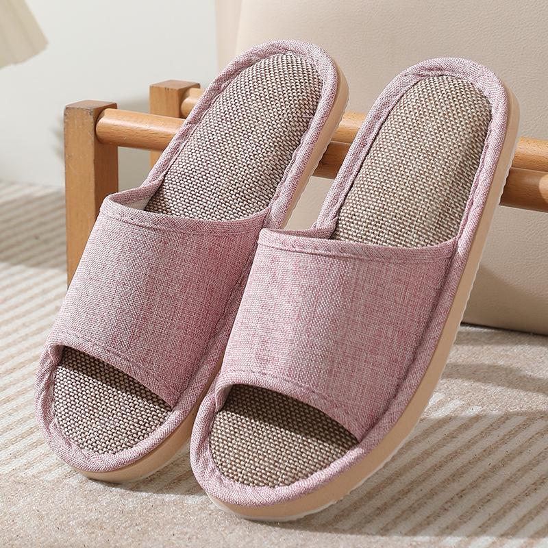 Women's and Men's Cotton Linen Anti-Slip Indoor Slippers for Spring and Autumn