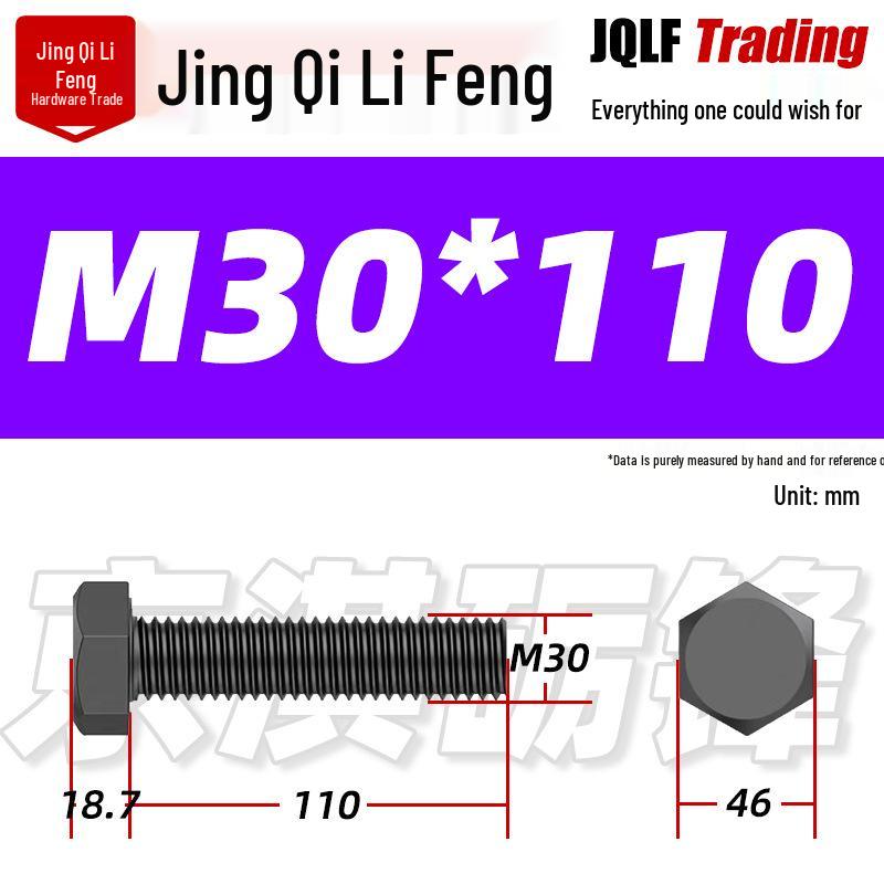 12.9 Grade High-Strength Blackened Hex Bolt M22-M48