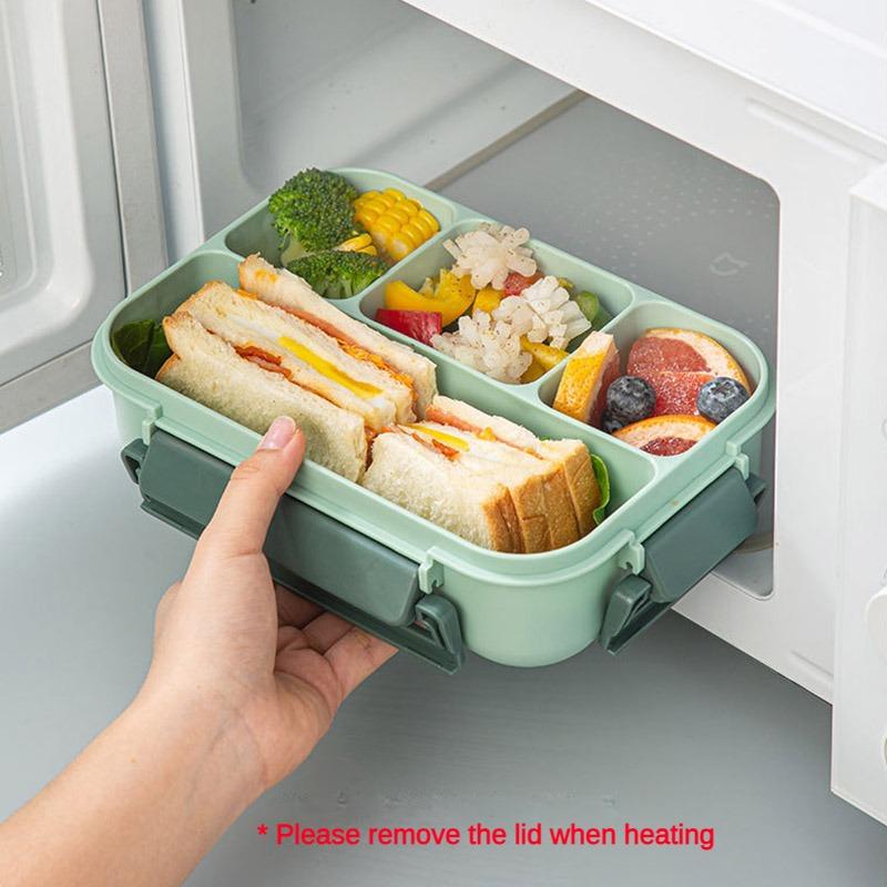 1300ML Portable with Grid Division Lunch Box Kids Students Office Bento Box with Fork and Spoon Microwave Food Storage Container