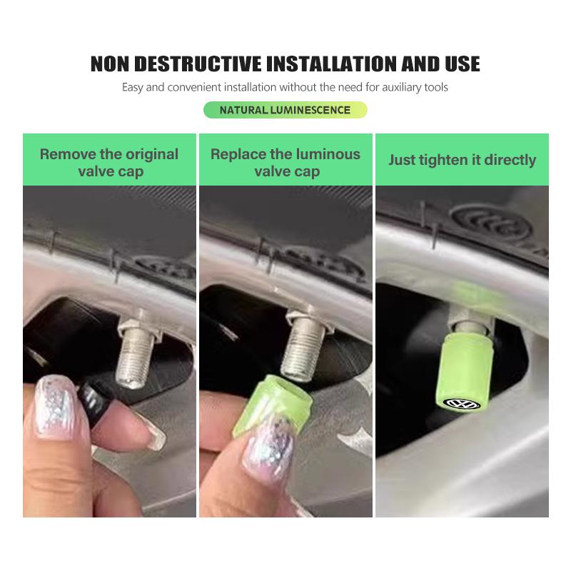 New 2026 4PCS Car Luminous Tire Valve Cap Fluorescent Night Glowing Decor For Volkswagen VW Passat Golf 4 5 6 Tiguan Polo Scirocco Jetta