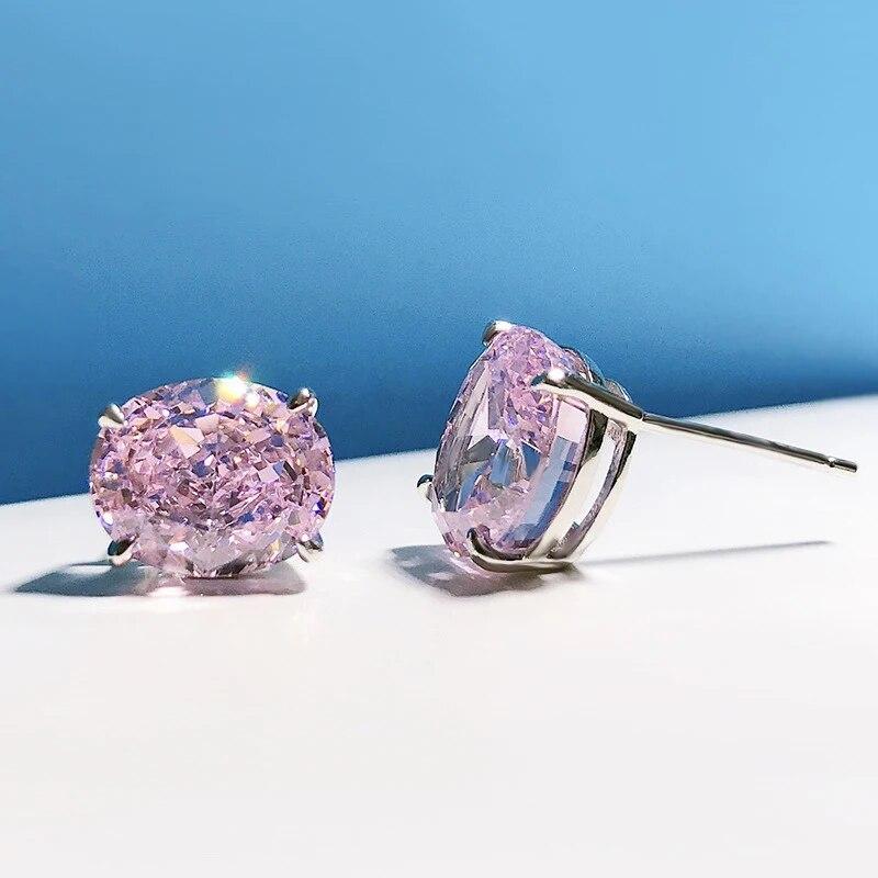 Женские серьги-гвоздики из стерлингового серебра 100% 925 пробы 8*10 мм, желтые, розовые, высокоуглеродистые, с бриллиантами, сверкающие свадебные ювелирные украшения